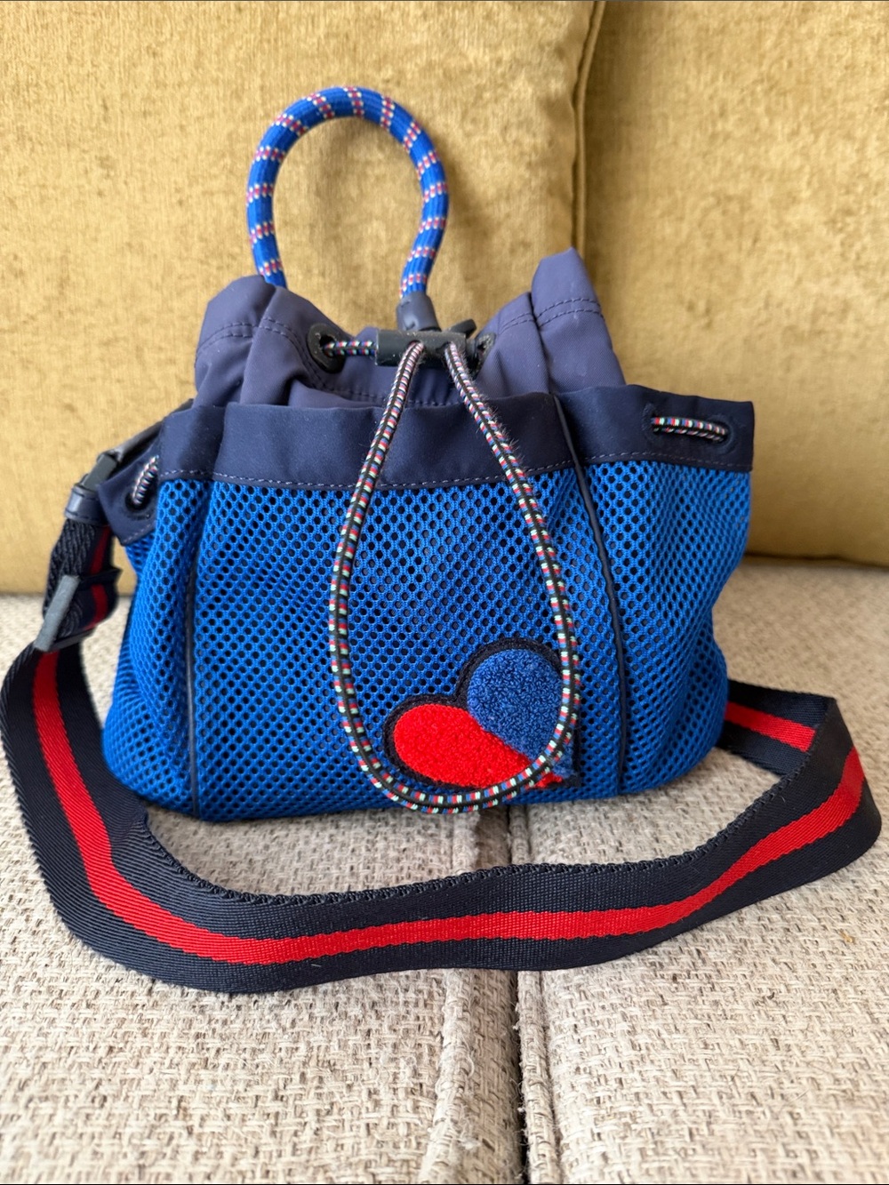 EUC Tory Sport by Tory Burch Mesh & Nylon Drawstring Bucket Bag.